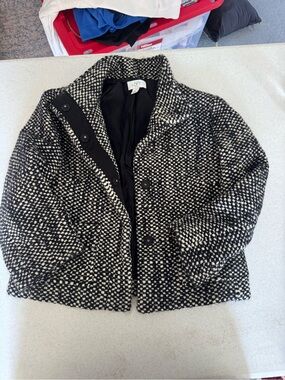 LOFT Black & White Bouclé Short Coat